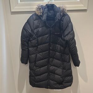 Marmot Black Puffer Coat with Fur Hood